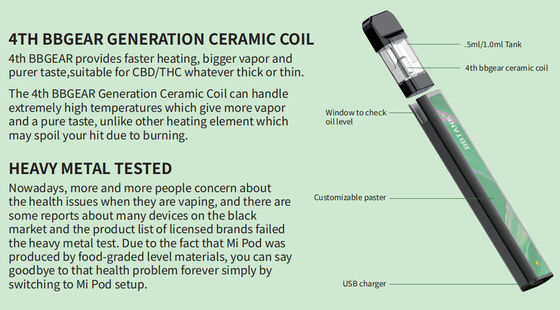 Vagem cerâmica Vape da bobina da bateria elegante descartável da VAGEM 350mAh do óleo BBTANK MI da vagem CBD/THC de Vape