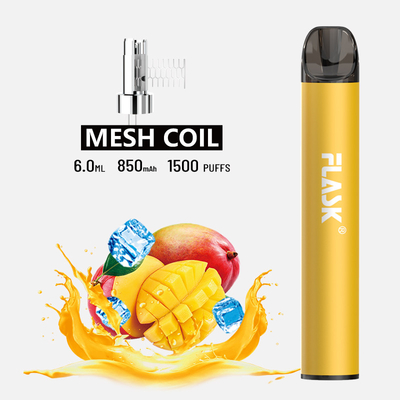 Vagem descartável 6.0ml E Mesh Coil líquido do ODM 1500puff 850mAh Vape do OEM